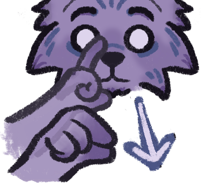 a purple wolf’s head with a hand signing “can” in Auslan. 